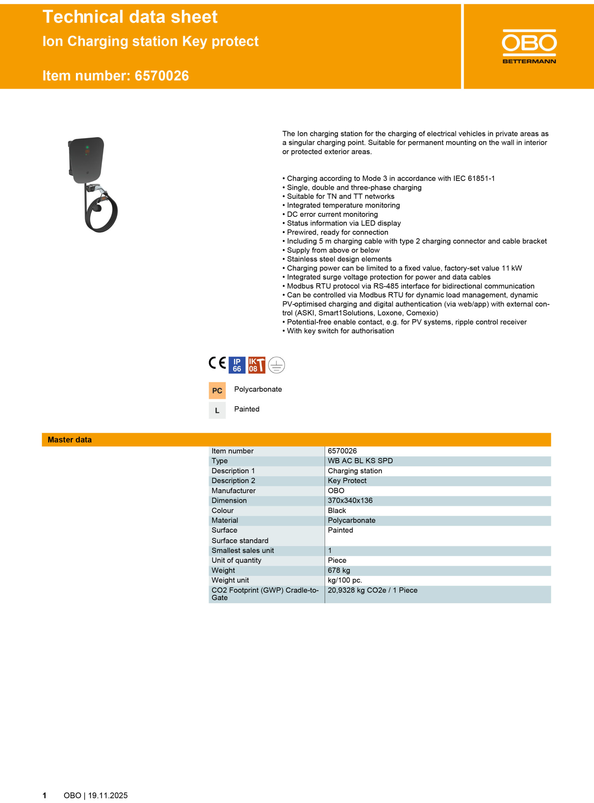 Obo Bettermann Ion 6570024 Wallbox 22 Kw Obo Bettermann Ion 6570024 Wallbox 22 Kw