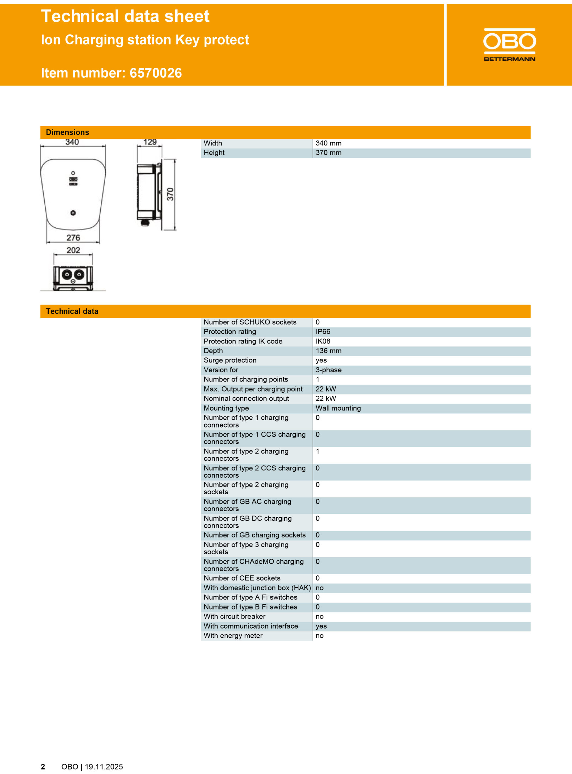 Obo Bettermann Ion 6570024 Wallbox 22 Kw Obo Bettermann Ion 6570024 Wallbox 22 Kw 1